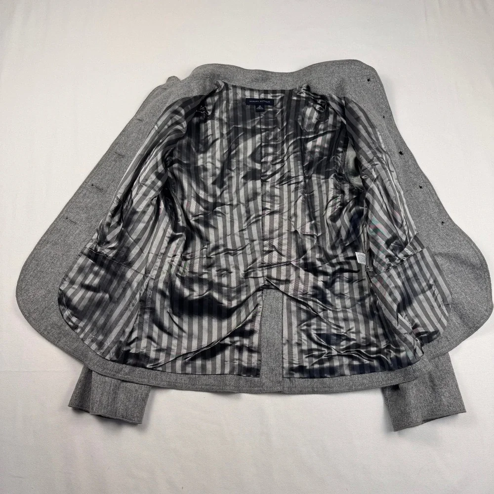 Vintage Banana Republic Jacket Women 10 Gray Wool Blend Military Puff Sleeve